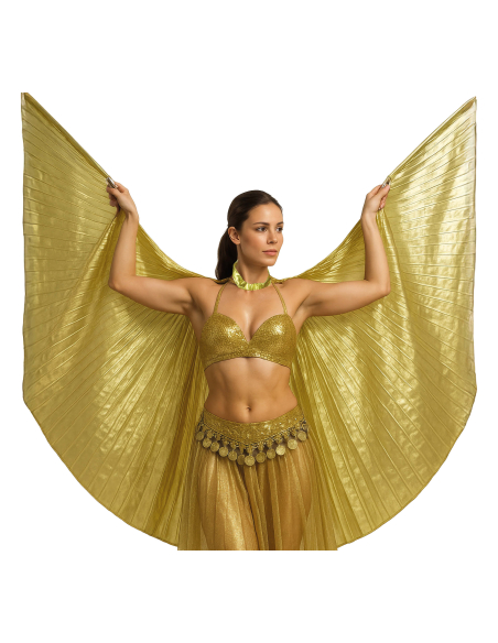 Cape plissée or 285 × 135 cm – Ailes d’Isis dorées pour danse, festival & spectacle