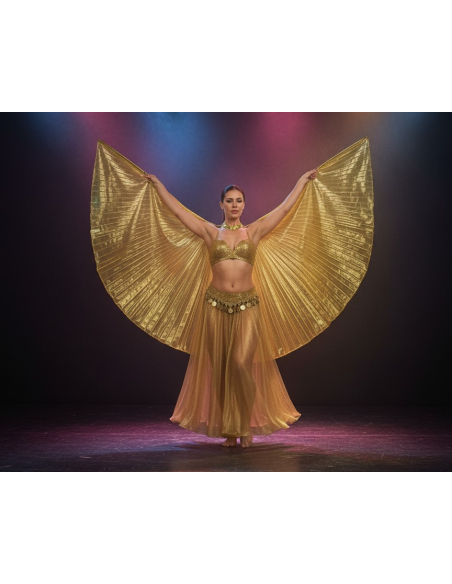 Cape plissée or 285 × 135 cm – Ailes d’Isis dorées pour danse, festival & spectacle