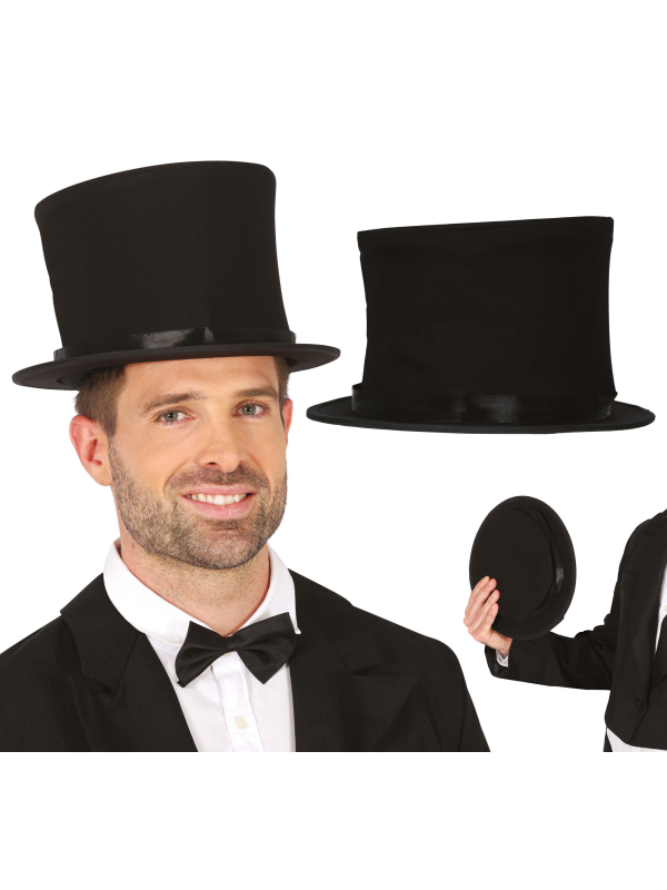 Chapeau haut-de-forme pliable noir – Gibus/claque adulte