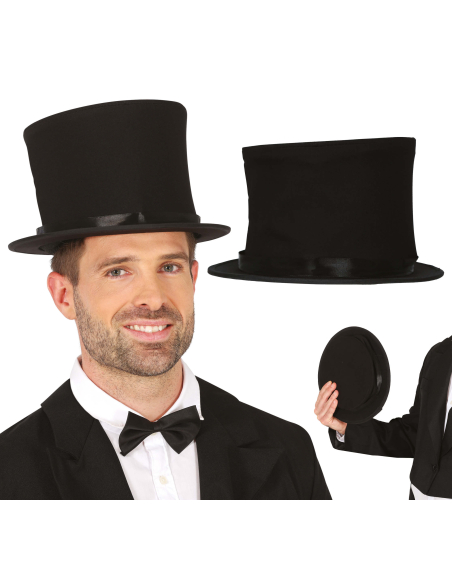 Chapeau haut-de-forme pliable noir – Gibus/claque adulte