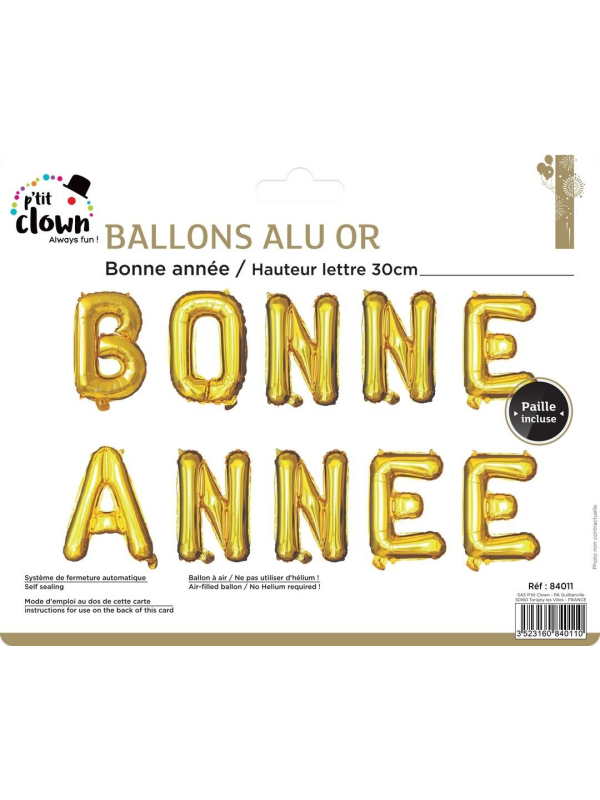 Ballons lettres « BONNE ANNÉE » 30 cm or