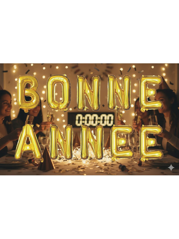 Ballons lettres « BONNE ANNÉE » 30 cm or