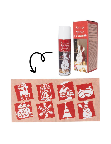 Bombe de neige artificielle 150 ml avec 8 pochoirs – Spray décoratif pour Noël et vitrines