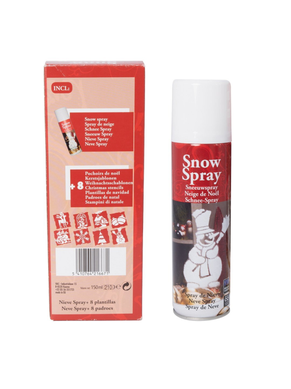 Bombe de neige artificielle 150 ml avec 8 pochoirs – Spray décoratif pour Noël et vitrines