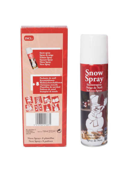 Bombe de neige artificielle 150 ml avec 8 pochoirs – Spray décoratif pour Noël et vitrines