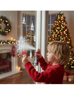 Bombe de neige artificielle 150 ml avec 8 pochoirs – Spray décoratif pour Noël et vitrines