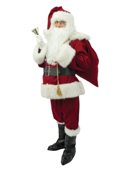 Costume Père Noël luxe – velours rouge & fausse fourrure avec perruque et barbe (S/M à XXL)