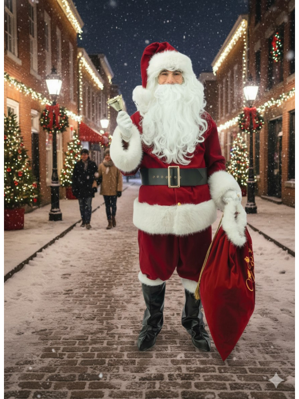 Costume Père Noël luxe – velours rouge & fausse fourrure avec perruque et barbe (S/M à XXL)