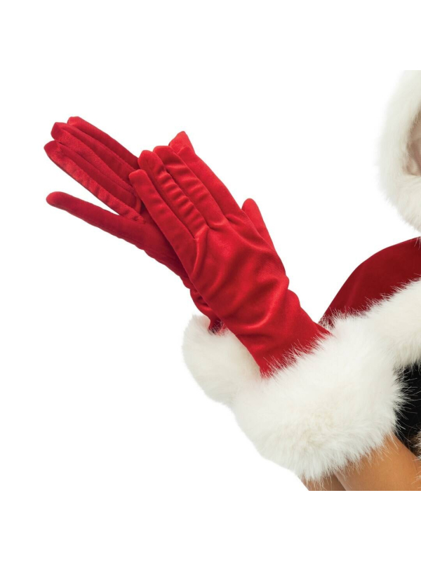 Gants Mère Noël luxe – velours rouge, bordure fourrure blanche