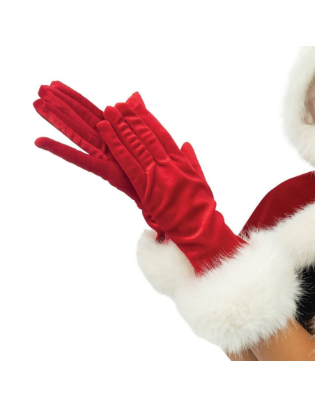 Gants Mère Noël luxe – velours rouge, bordure fourrure blanche