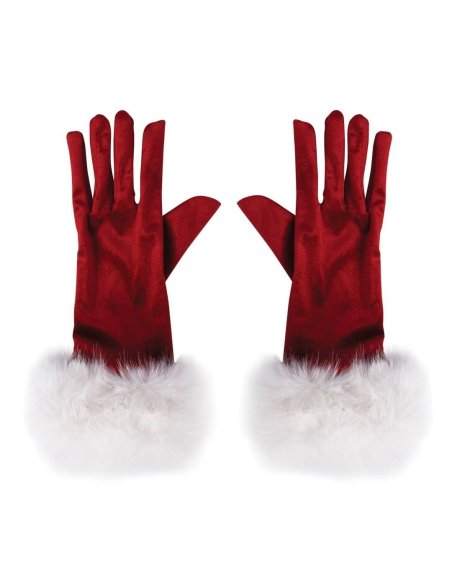 Gants Mère Noël luxe – velours rouge, bordure fourrure blanche