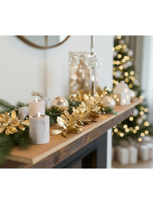 Guirlande de Noël dorée or mat – 2,7 m (qualité pro, légère)