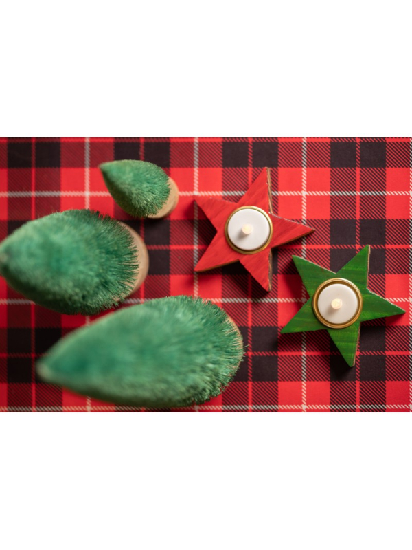 Bougeoir étoile en bois vernis vert brillant 12×2 cm – déco de table Noël chic