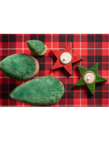 Bougeoir étoile en bois vernis vert brillant 12×2 cm – déco de table Noël chic