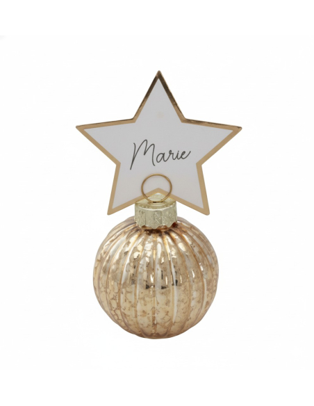 4 marque-places boules de Noël or + étiquettes étoile (verre)