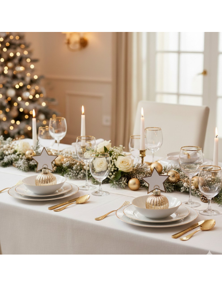 4 marque-places boules de Noël or + étiquettes étoile (verre)