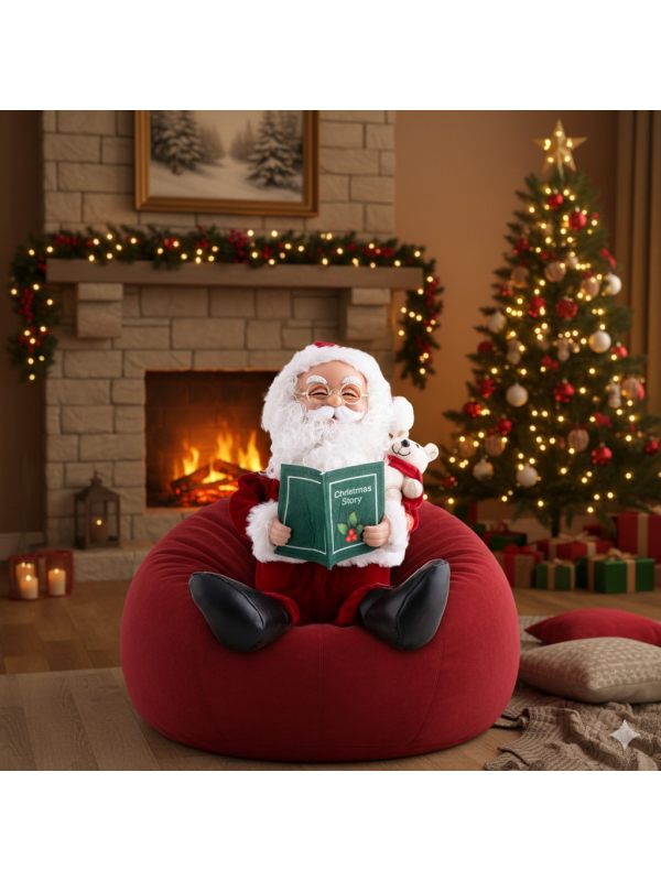 Automate Père Noël assis 32 cm avec son & mouvement – Conteur d’histoires