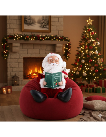 Automate Père Noël assis 32 cm avec son & mouvement – Conteur d’histoires