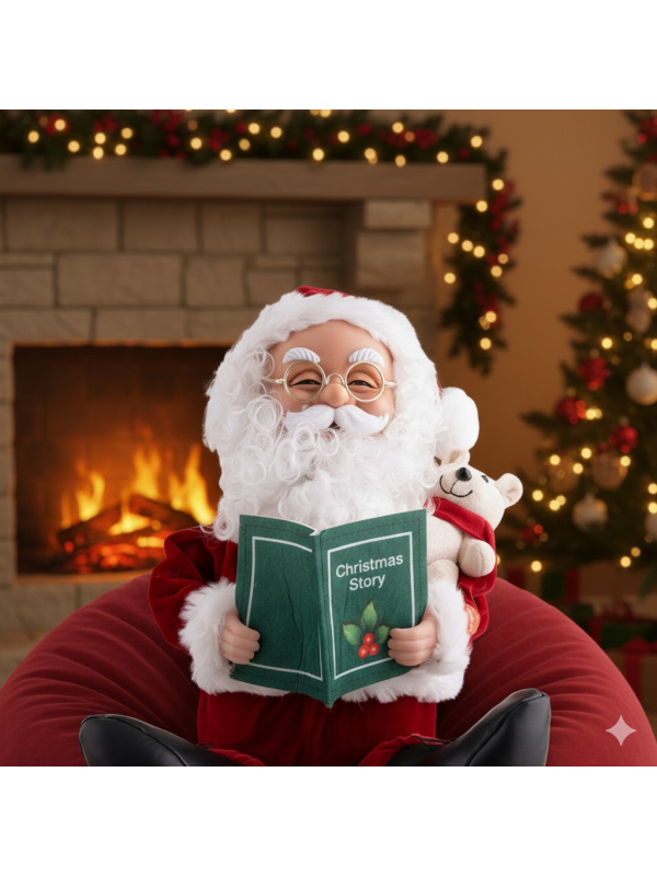 Automate Père Noël assis 32 cm avec son & mouvement – Conteur d’histoires