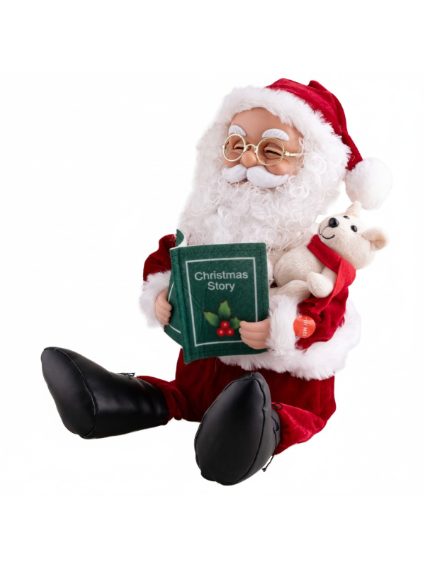 Automate Père Noël assis 32 cm avec son & mouvement – Conteur d’histoires