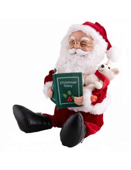 Automate Père Noël assis 32 cm avec son & mouvement – Conteur d’histoires