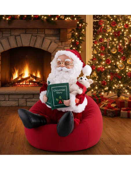 Automate Père Noël assis 32 cm avec son & mouvement – Conteur d’histoires