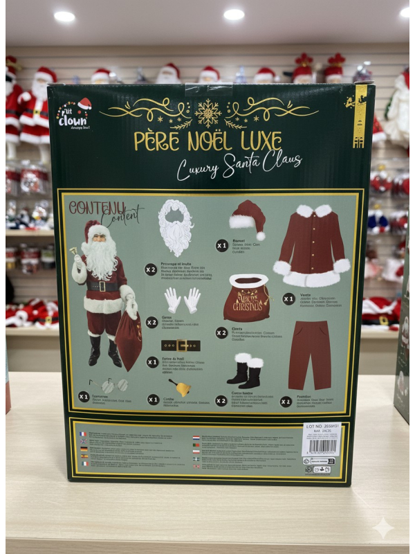 Costume Père Noël luxe – velours rouge & fausse fourrure avec perruque et barbe (S/M à XXL)