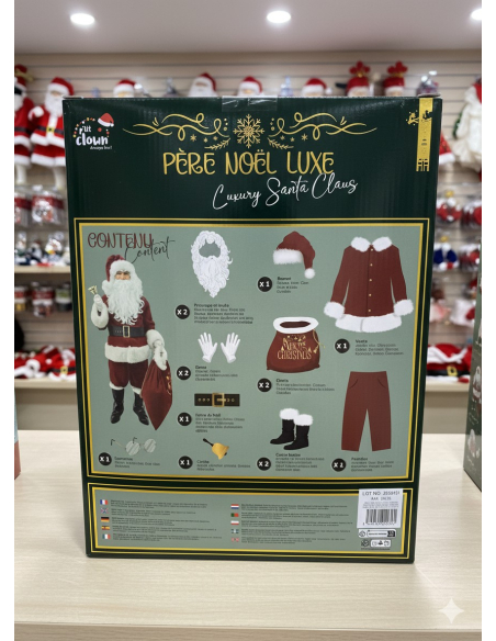 Costume Père Noël luxe – velours rouge & fausse fourrure avec perruque et barbe (S/M à XXL)