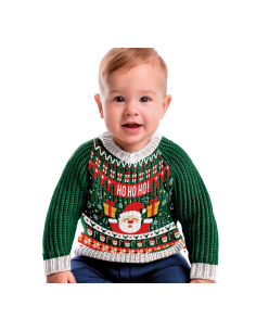 Pull de Noël Bébé “Ho Ho Ho” – 12–18 mois, manches vertes