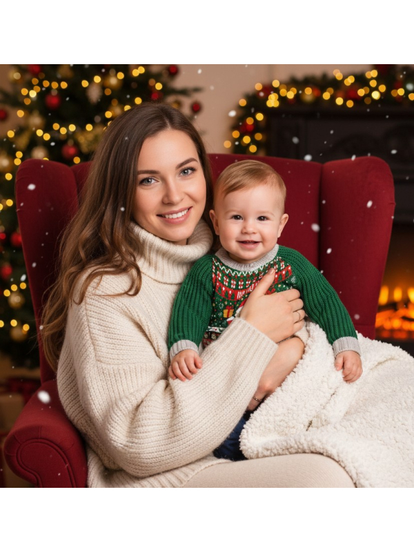 Pull de Noël Bébé “Ho Ho Ho” – 12–18 mois, manches vertes