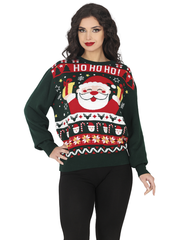 Pull de Noël femme “HO HO HO!” – Motif Père Noël & Confort Festif