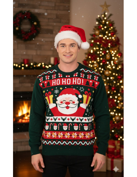 Pull de Noël homme “HO HO HO!” – Kitsch stylé, esprit d’équipe garanti