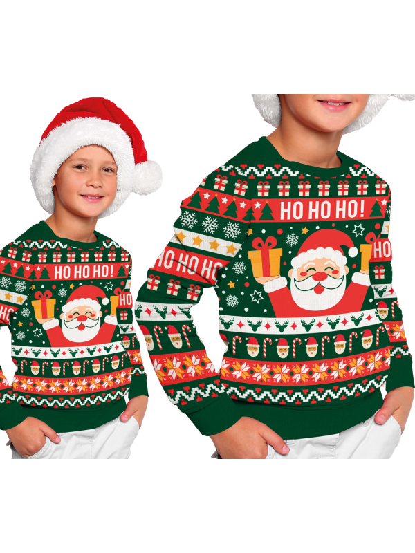 Pull de Noël enfant “HO HO HO!” – Mixte, doux et prêt pour la photo