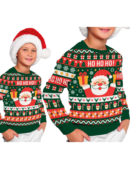 Pull de Noël enfant “HO HO HO!” – Mixte, doux et prêt pour la photo