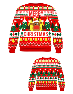 Pull de Noël Enfant “Merry Christmas” – Renne, Sapins et Cloches Dorées 2