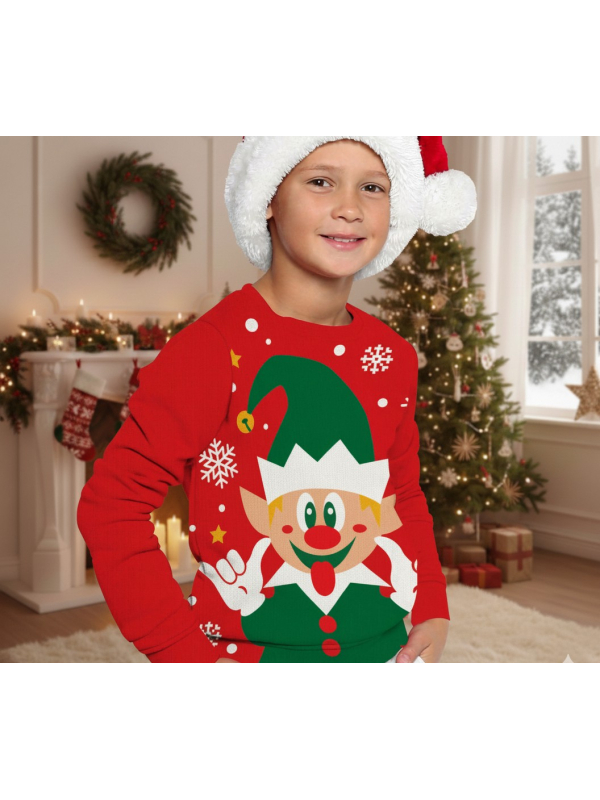 Pull de Noël Enfant “Elfe Malicieux” – Le lutin rigolo qui met l’ambiance sous le sapin
