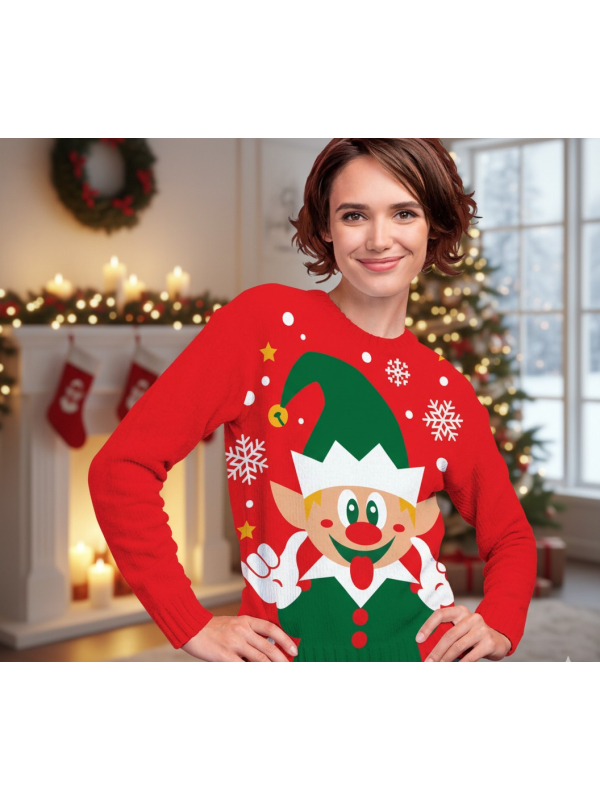 Pull de Noël Femme “Elfe Malicieuse” – Un look espiègle et plein de bonne humeur pour les fêtes