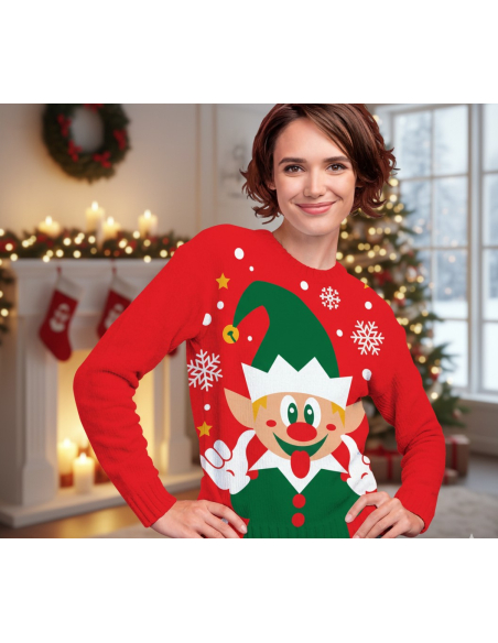 Pull de Noël Femme “Elfe Malicieuse” – Un look espiègle et plein de bonne humeur pour les fêtes