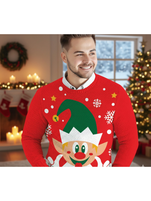 Pull de Noël Homme “Elfe Malicieux” – Le look fun et décontracté du parfait lutin de Noël