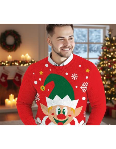 Pull de Noël Homme “Elfe Malicieux” – Le look fun et décontracté du parfait lutin de Noël