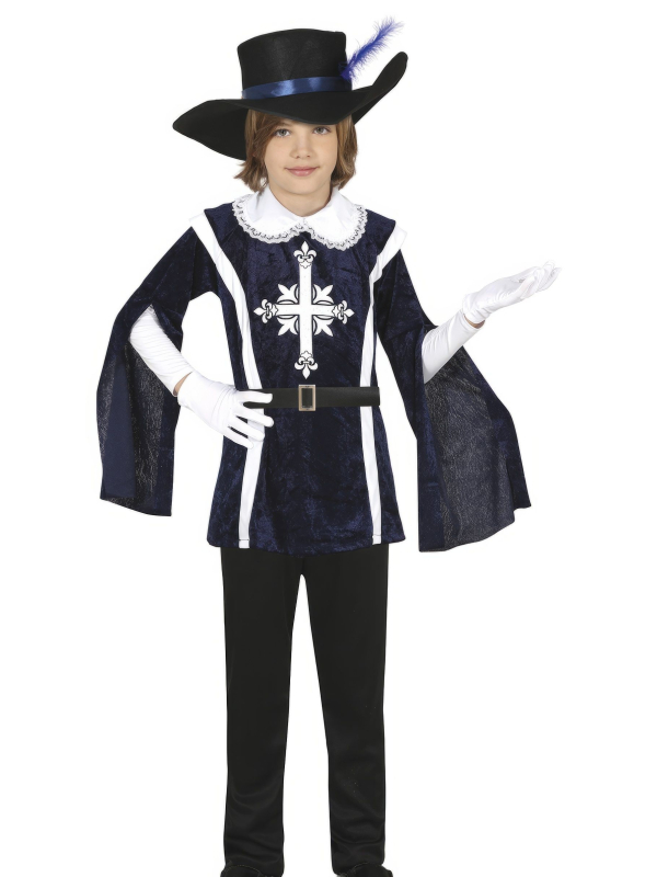 Déguisement Mousquetaire Enfant – Costume Historique avec Chapeau, Ceinture et Tunique Bleue
