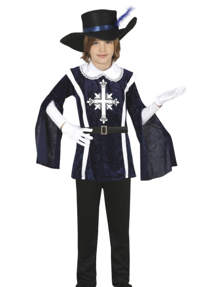 Déguisement Mousquetaire Enfant – Costume Historique avec Chapeau, Ceinture et Tunique Bleue
