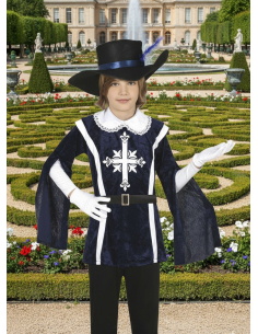 Déguisement Mousquetaire Enfant – Costume Historique avec Chapeau, Ceinture et Tunique Bleue