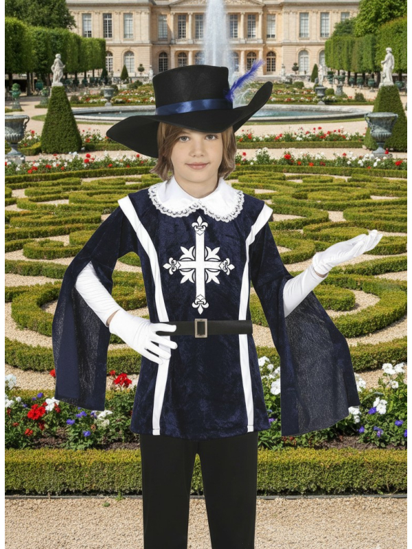 Déguisement Mousquetaire Enfant – Costume Historique avec Chapeau, Ceinture et Tunique Bleue