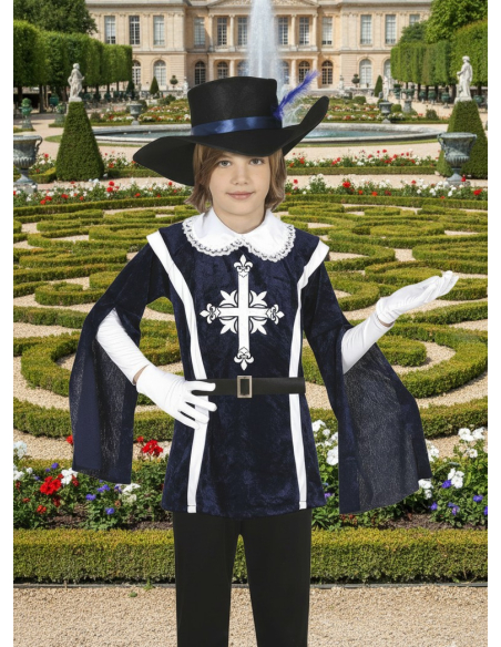 Déguisement Mousquetaire Enfant – Costume Historique avec Chapeau, Ceinture et Tunique Bleue