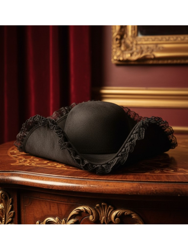 Chapeau tricorne noir noble – Volants dentelle | Déguisement pirate & historique