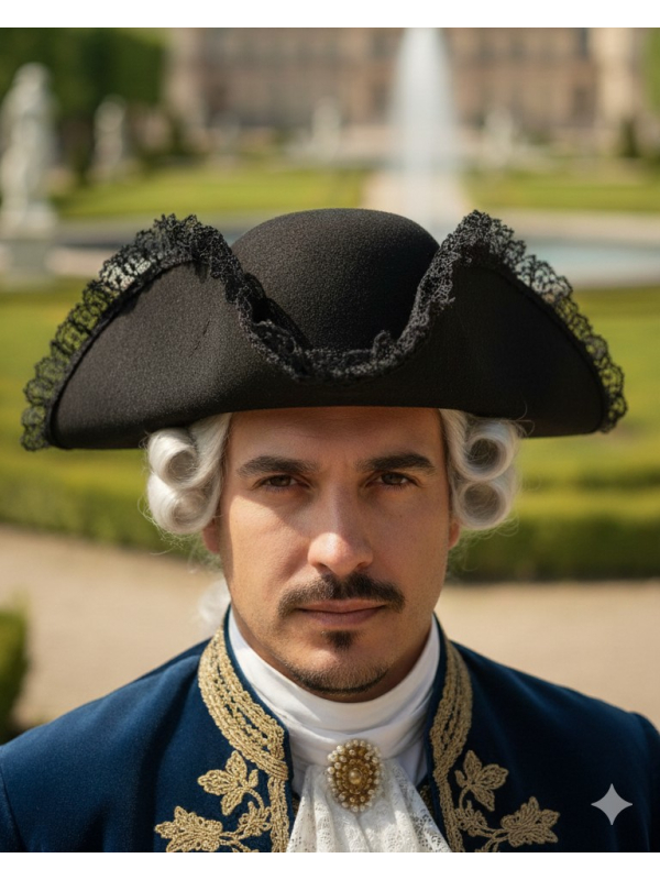 Chapeau tricorne noir noble – Volants dentelle | Déguisement pirate & historique