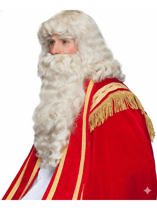 Perruque et Barbe Père Noël Professionnelles – Ensemble de Luxe Saint-Nicolas pour Collectivités