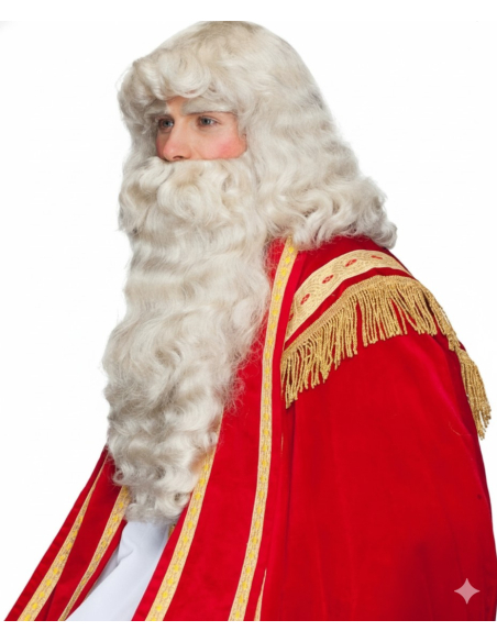 Perruque et Barbe Père Noël Professionnelles – Ensemble de Luxe Saint-Nicolas pour Collectivités