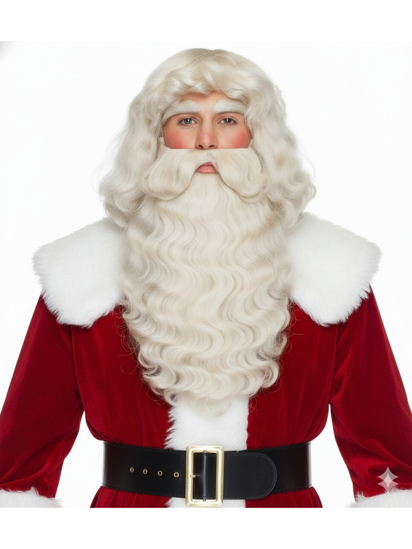 Perruque et Barbe Père Noël Professionnelles – Ensemble de Luxe Saint-Nicolas pour Collectivités